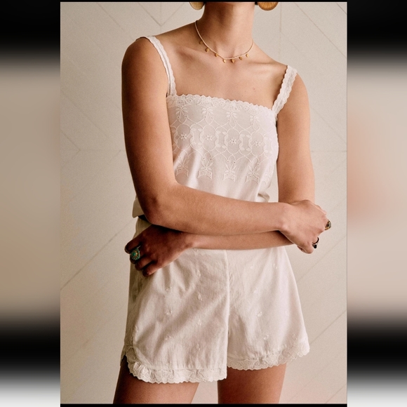 Sezane Other - Sezane Cream Embroidered Cotton Camisole & Shorts Set